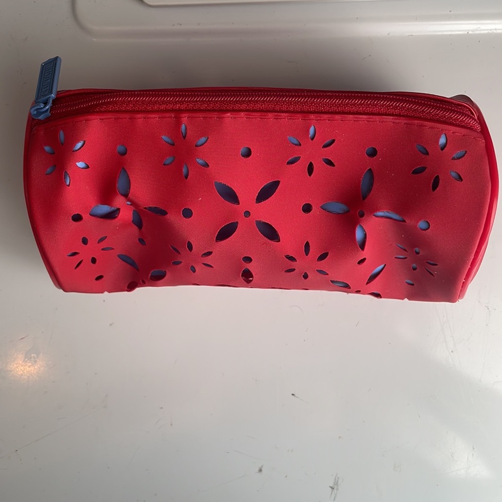 Clinique cosmetic bag red floral